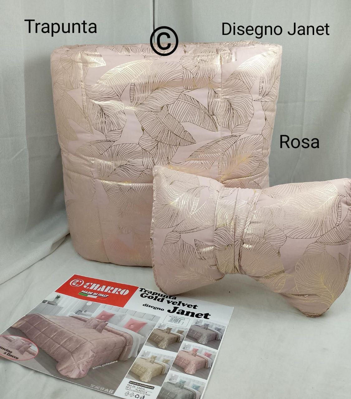 TRAPUNTA IN VELLUTO CON 2 CUSCINI FIOCCO