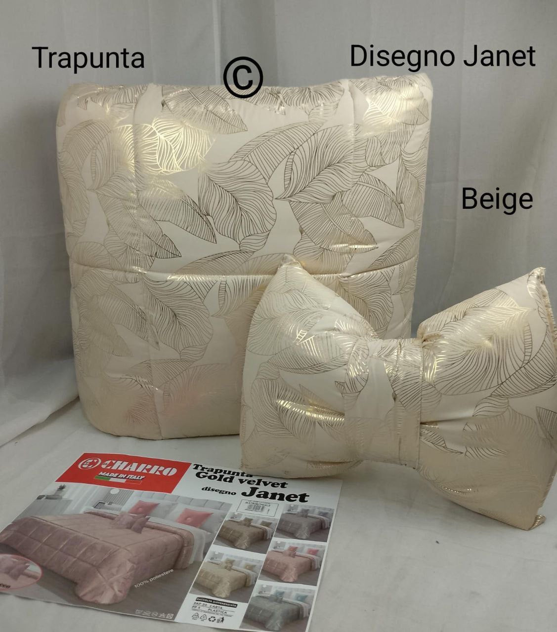 TRAPUNTA IN VELLUTO CON 2 CUSCINI FIOCCO