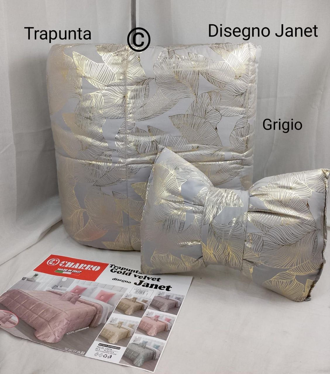 TRAPUNTA IN VELLUTO CON 2 CUSCINI FIOCCO