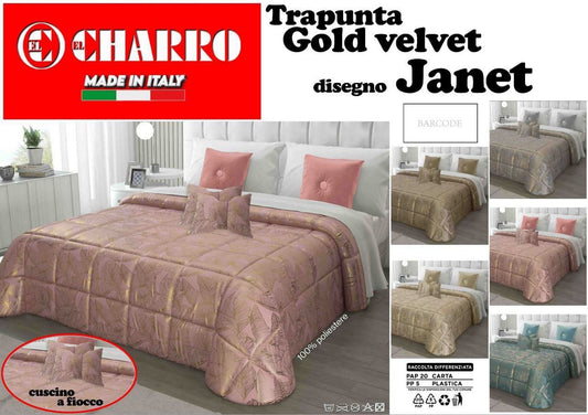 TRAPUNTA IN VELLUTO CON 2 CUSCINI FIOCCO